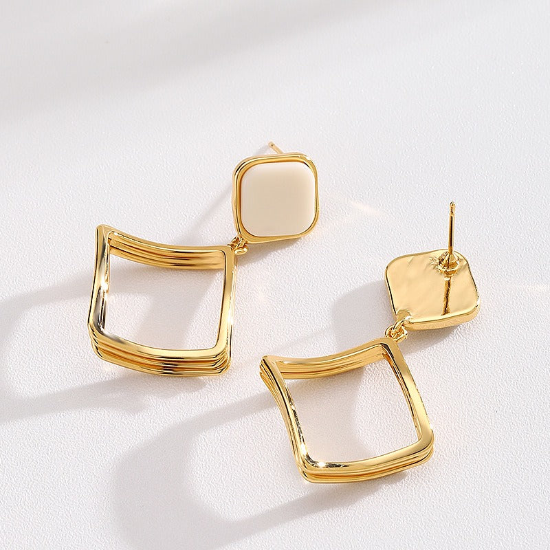 Kemstone Geometric Square Drop Earrings for Women Hollow Gold Tone Copper TD14464