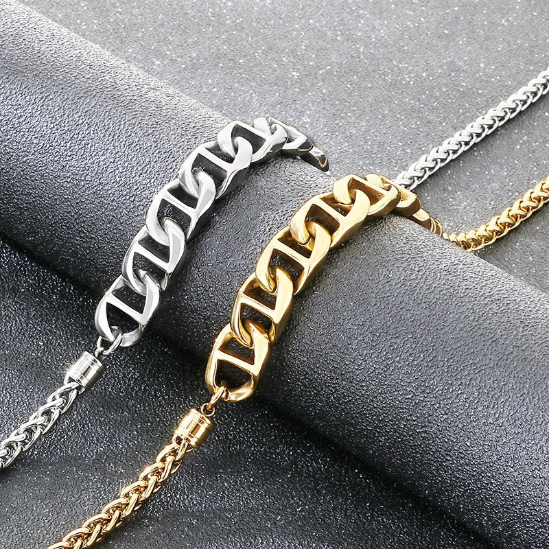 Kemstone Titanium Steel Figaro Chain Necklace for Men Alternating Link Chain KN298678-KJX