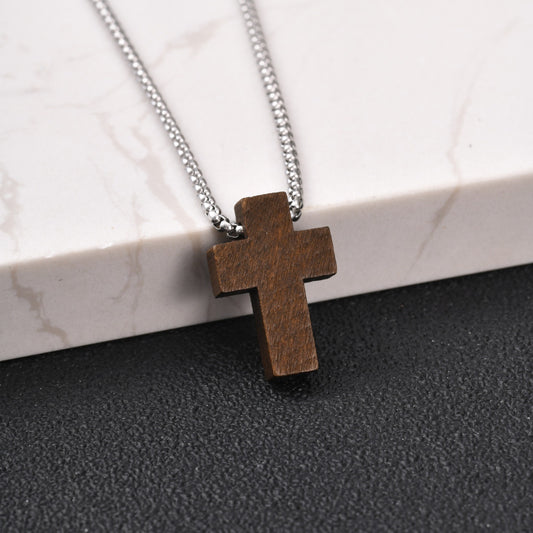 Kemstone Wooden Cross Necklace for Men with Stainless Steel Chain NC-2836