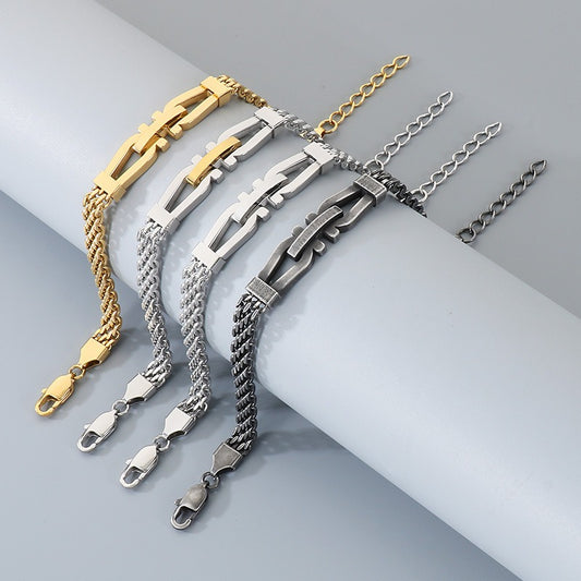 Kemstone Link Clasp Bracelet for Men Titanium Steel Woven Chain Adjustable KB212811-KFC