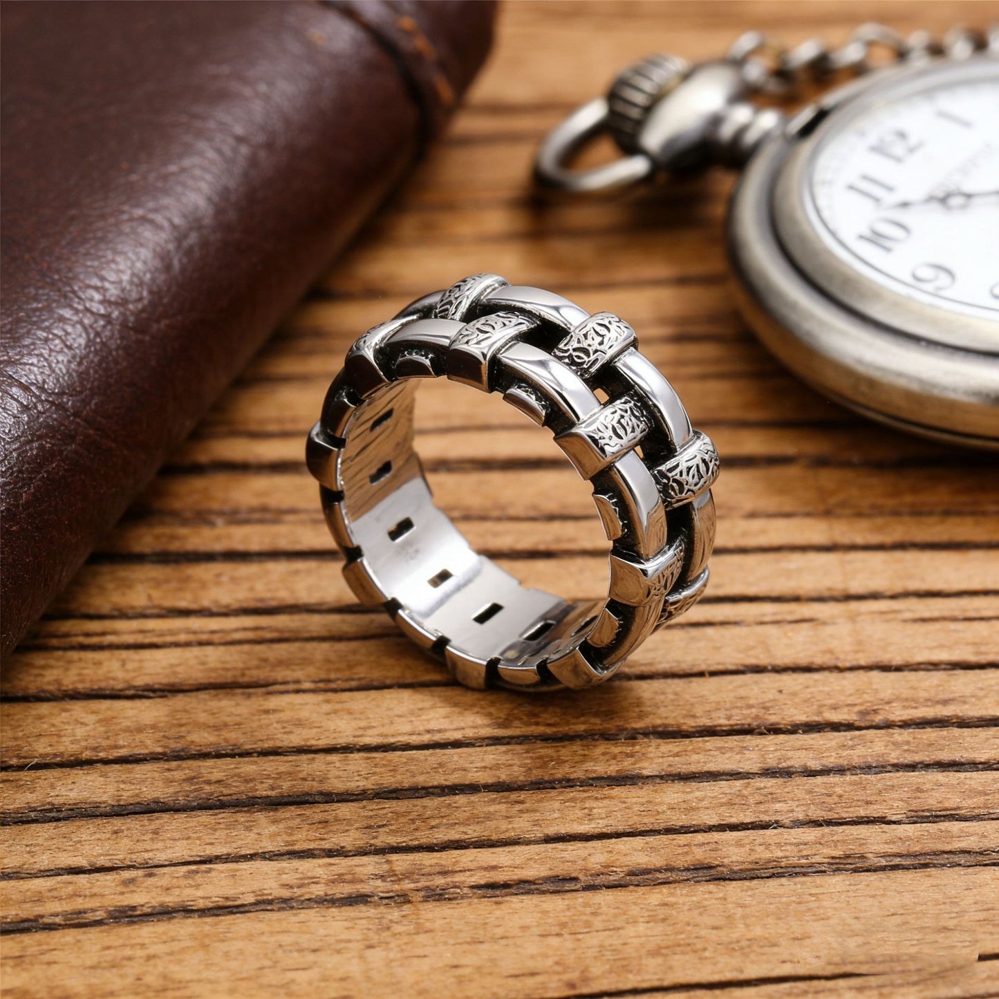 Kemston Titanium Steel Braided Ring for Men Vintage Gothic Band Style R1669