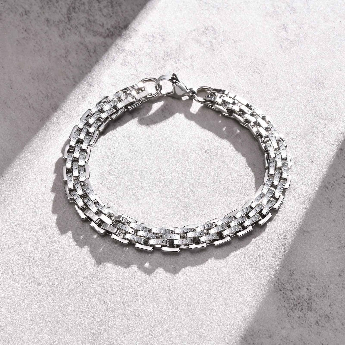 Kemstone Stainless Steel Woven Chain Bracelet for Men Silver Minimal Link Design BR-1555