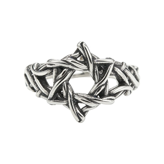 Kemstone Titanium Steel Woven Star Ring for Men Vintage Geometric Silver R1968