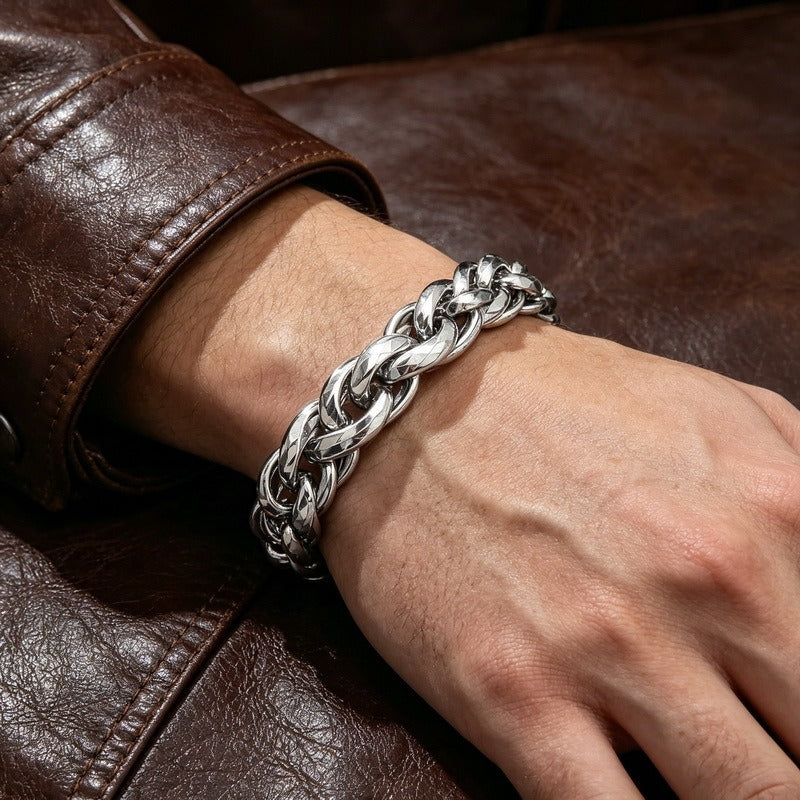 Kemstone Titanium Steel Twisted Chain Bracelet for Men Hammered Texture 11mm KB215659-KFC