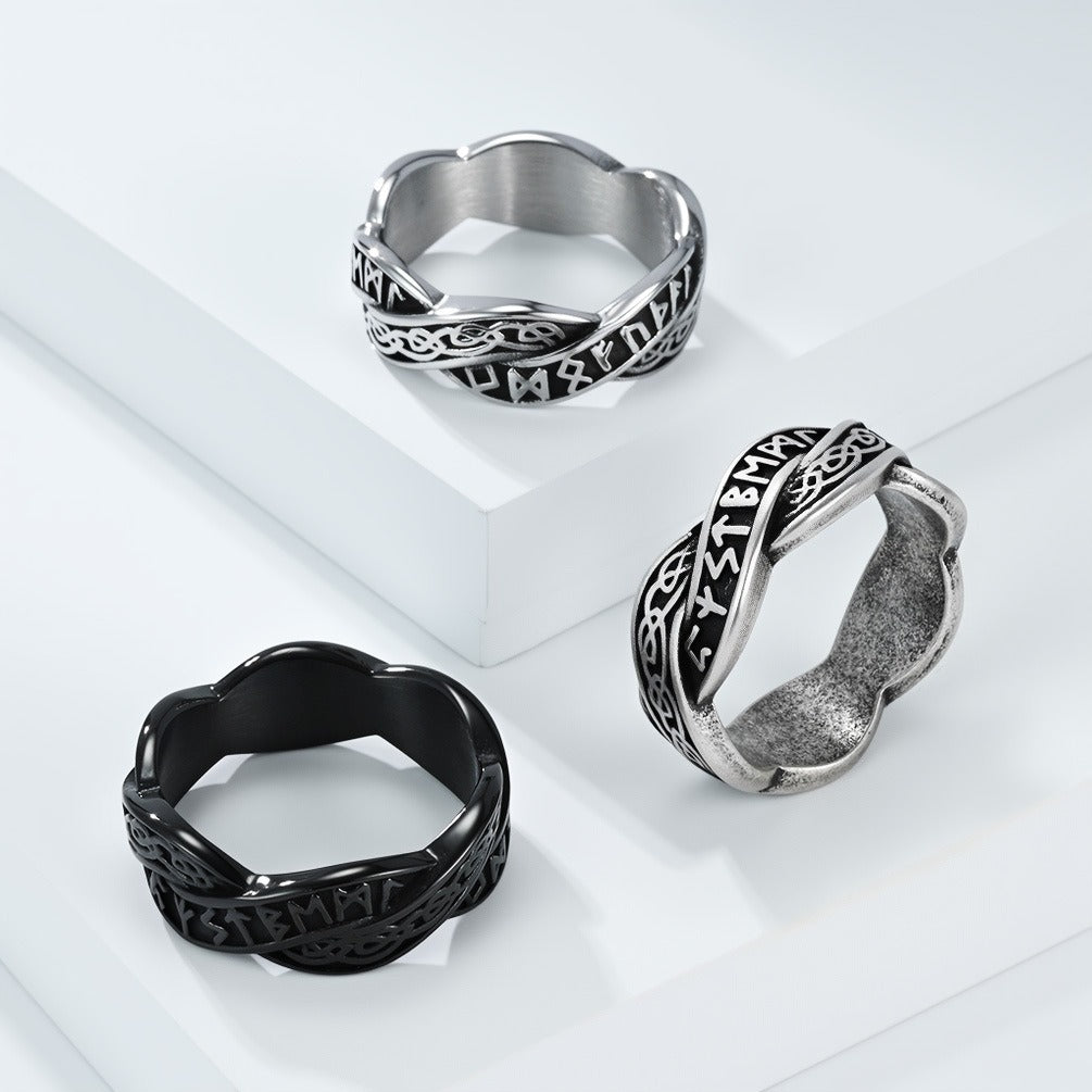 Kemstone Stainless Steel Viking Rune Knot Ring – Woven Band Design for Men & Women K-R119