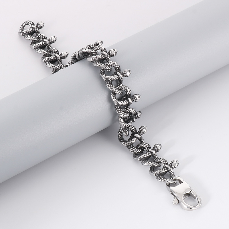 Kemstone Titanium Steel Serpent Chain Bracelet – Dark Vintage Wrap Style for Men KB166081-KJX