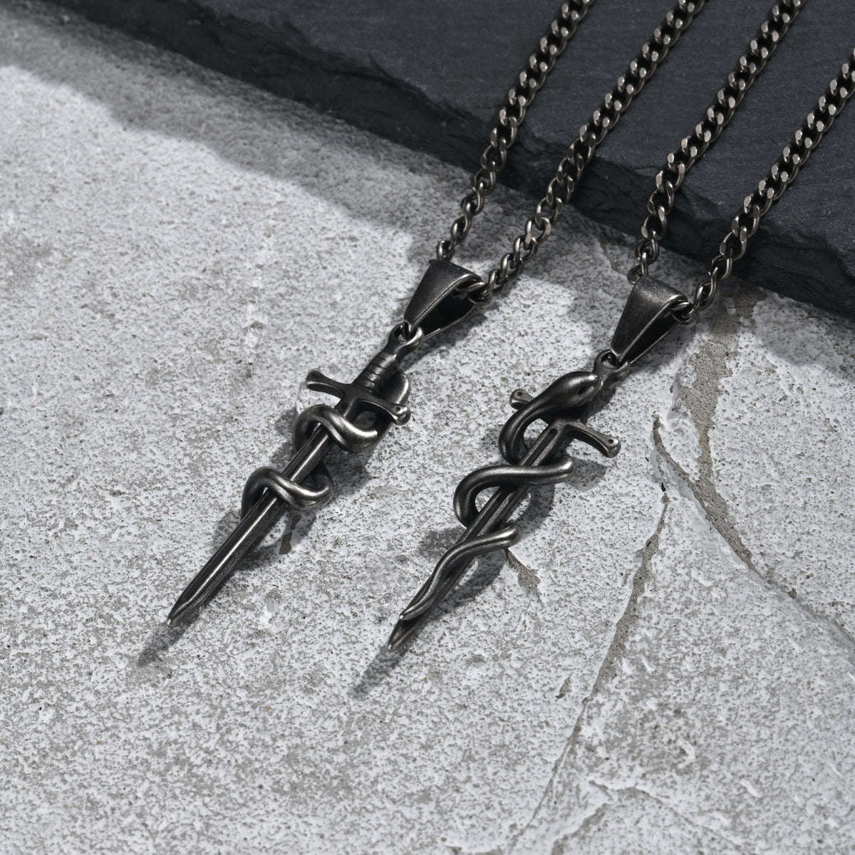 Kemstone Snake Sword Pendant Necklace for Men Stainless Steel PN-2391