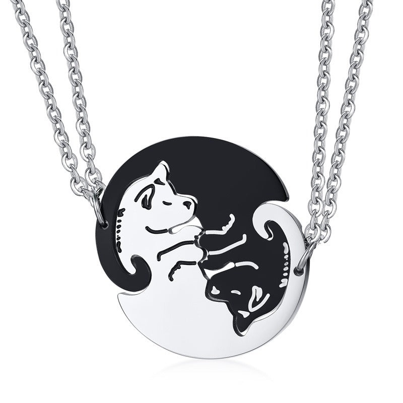 Kemstone Yin Yang Dog Pendant Necklace for Couples Stainless Steel Black White Matching Jewelry CN-109