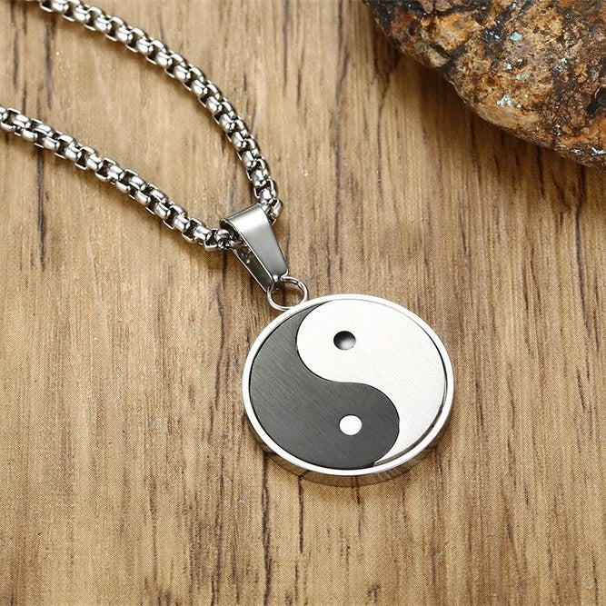 Kemstone Stainless Steel Yin Yang Pendant Necklace – Black White Balance Design for Men PN-602